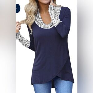 NLife Womens Cowl Neck Striped Long Sleeve High-Low Hem Tunic Top Size XL